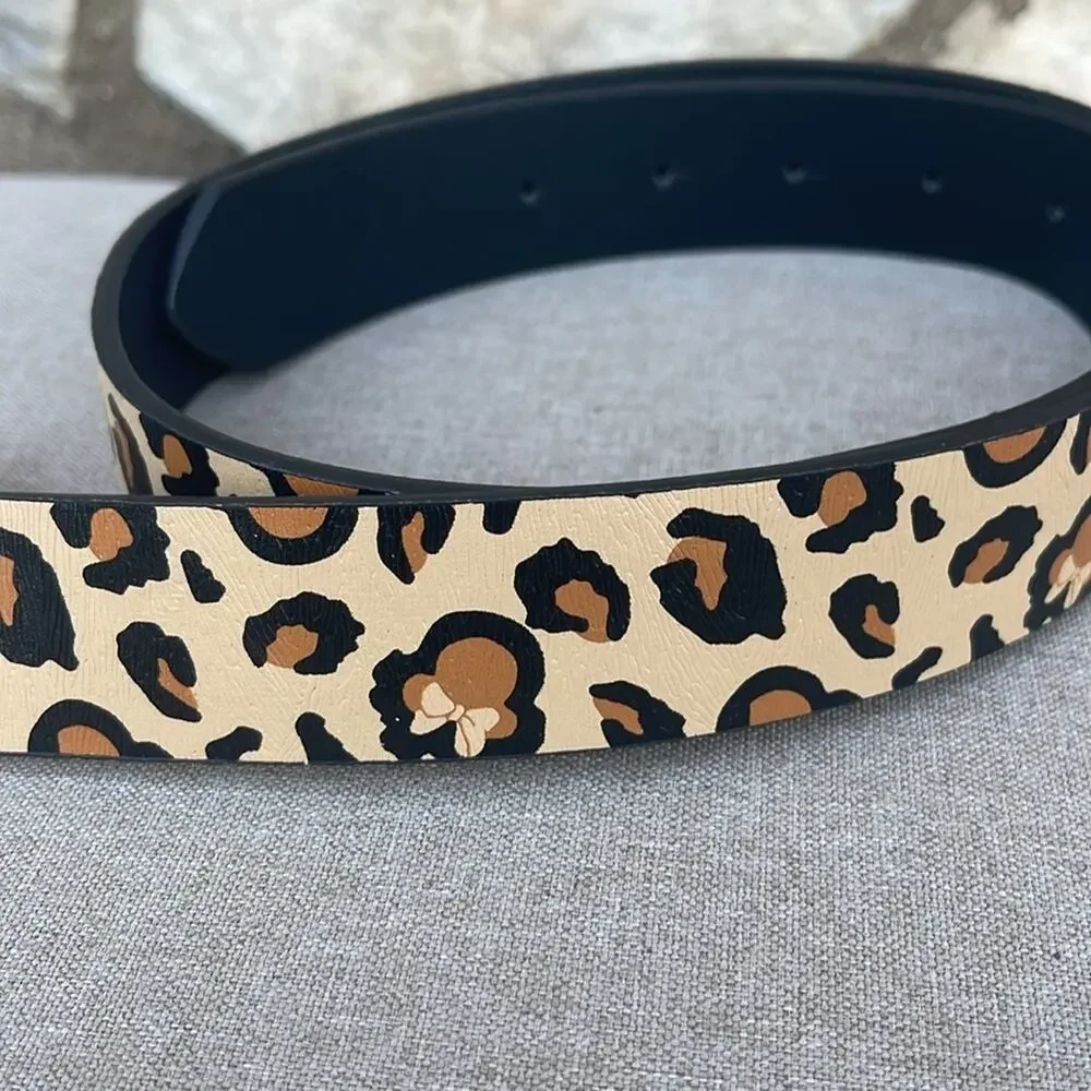 Disney brown & black animal print belt Gold Minnie Mouse buckle size medium NEW